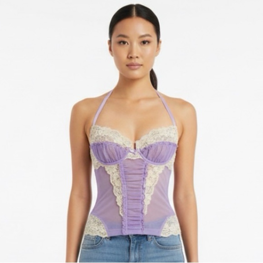 Vintage Frederick's of Hollywood Lavender Lace underwire Chemise. On worn NWT